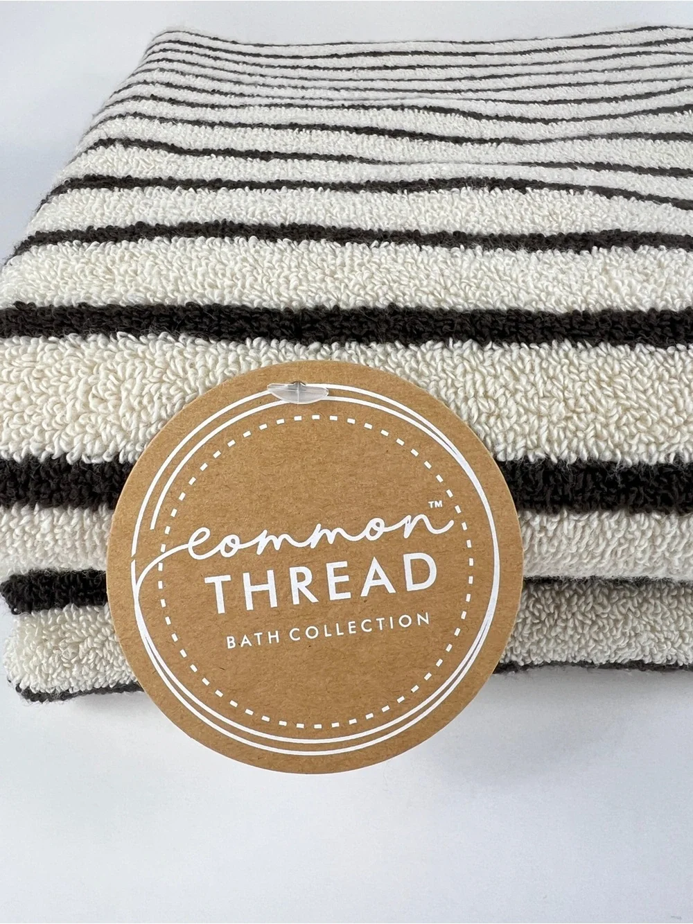 Common Thread Bath Towels Brown and Tan Striped Soft Zero Twist Cotton 2 Pc NEW